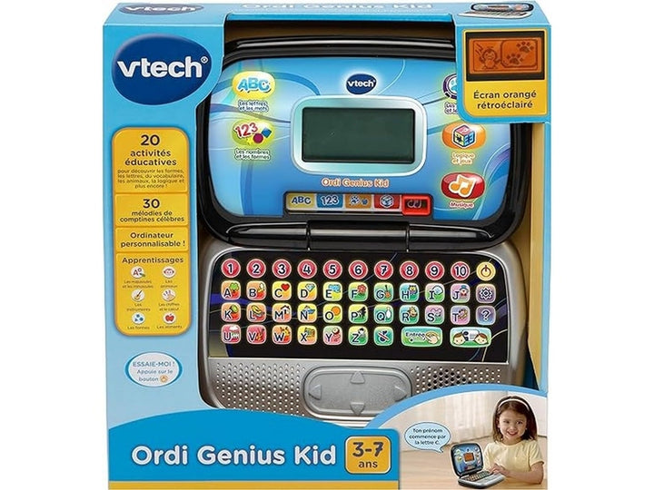 VTech - Ordi Genius Kid Noir, Ordinateur Enfant avec Écran Rétroéclairé