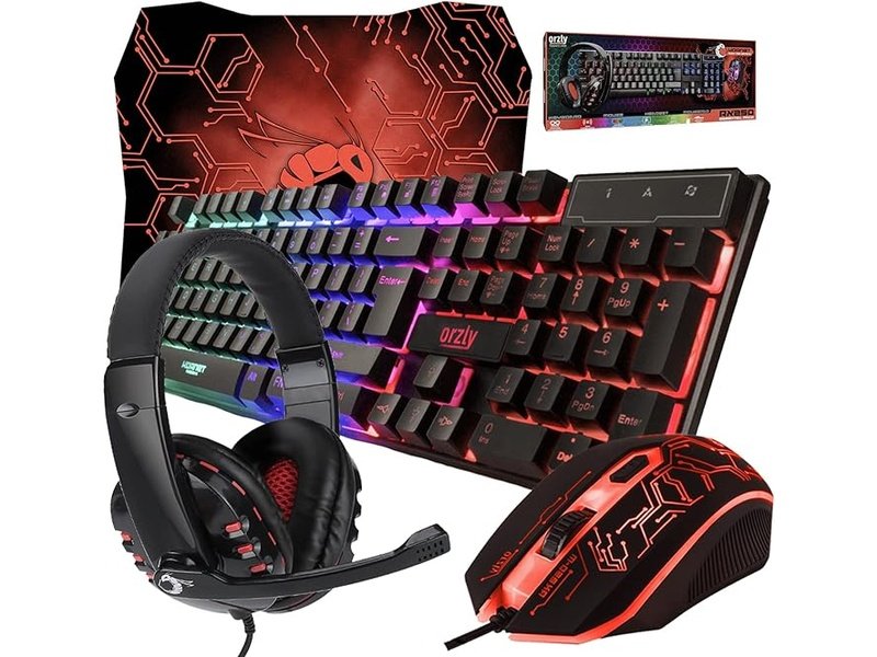 Orzly - Kit de Jeu Rx250 4 en 1 composé d’Un Clavier rétroéclairé RVB