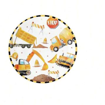 Vaisselle jetable – Thème camion benne jaune (20 pièces)