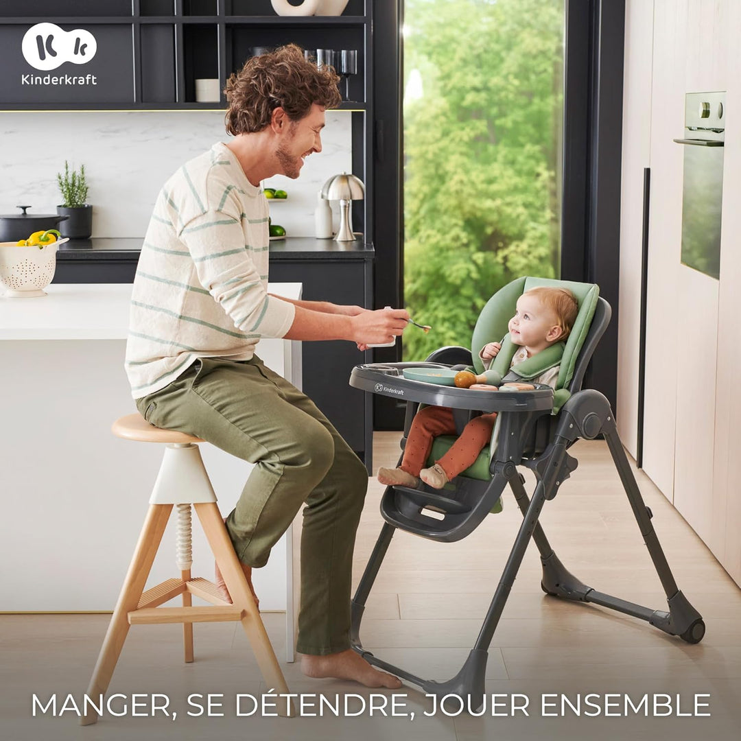 KINDERKRAFT TUMMIE - Chaise Haute Bébé 2-en-1 Ergonomique & Réglable