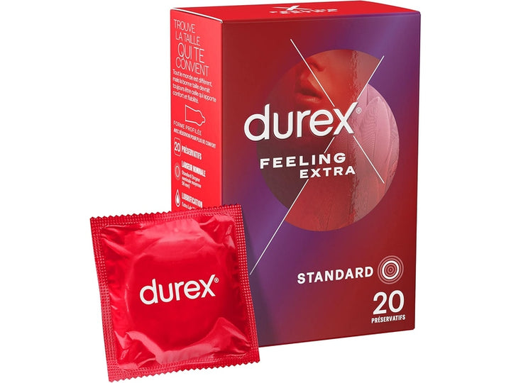DUREX FEELING EXTRA – Préservatifs Fins & Extra Lubrifiés, Sensation Naturelle - 20 pièces