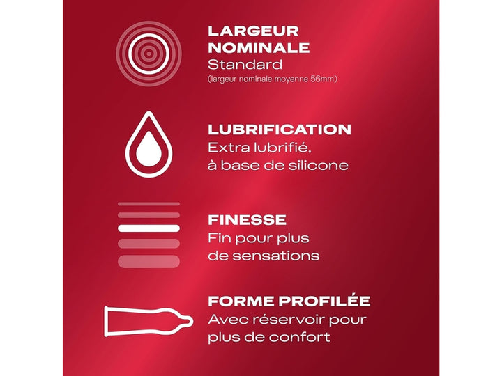 DUREX FEELING EXTRA – Préservatifs Fins & Extra Lubrifiés, Sensation Naturelle - 20 pièces