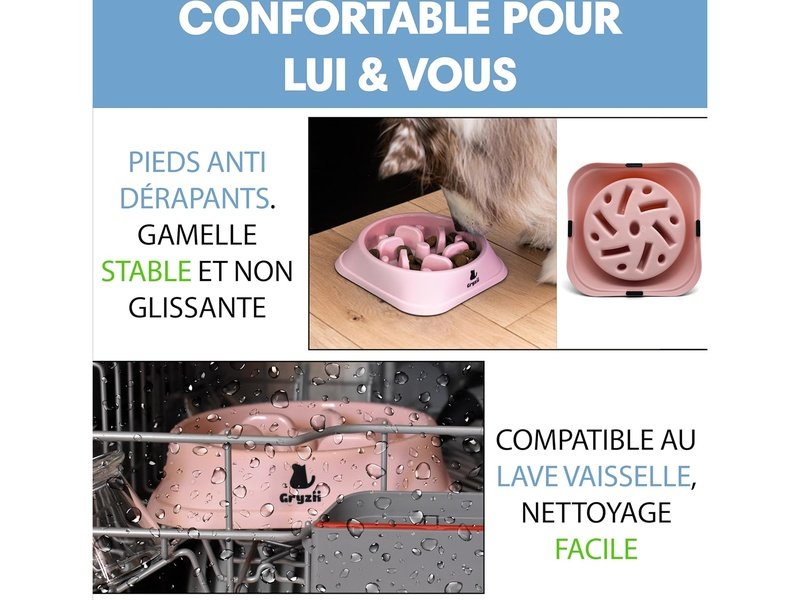 Gamelle Anti Glouton pour Chats et Chiens - Rose avec Picots