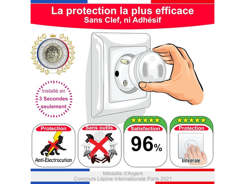 BEBEALIS - Cache de Sécurité Amovible pour Prise Bébé fabriqué en France, lot de 20
