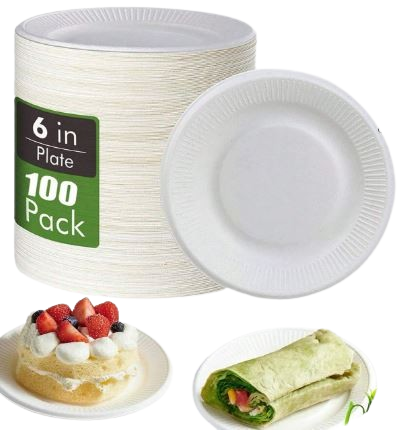 Assiettes en papier compostables, assiettes à repas en papier de 6 pouces (environ 15,5 cm),100 pièces