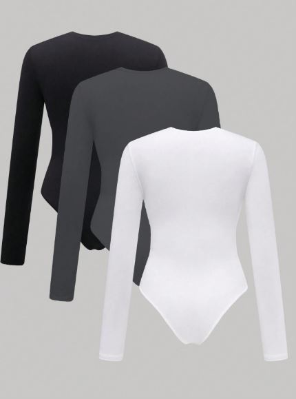 Pack 3 Bodys Femme à Manches Longues – Unicolores & Confortables