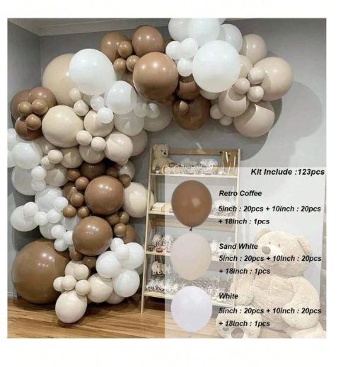Ensemble de ballons de couleur café et beige, convient pour les décorations de fête, 123 pièces