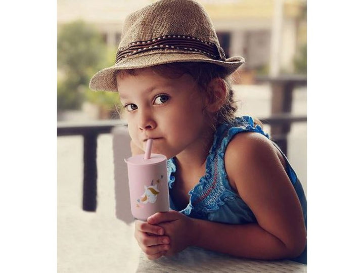 Mini gobelet pour enfants en silicone avec paille et couvercle - 150 ML