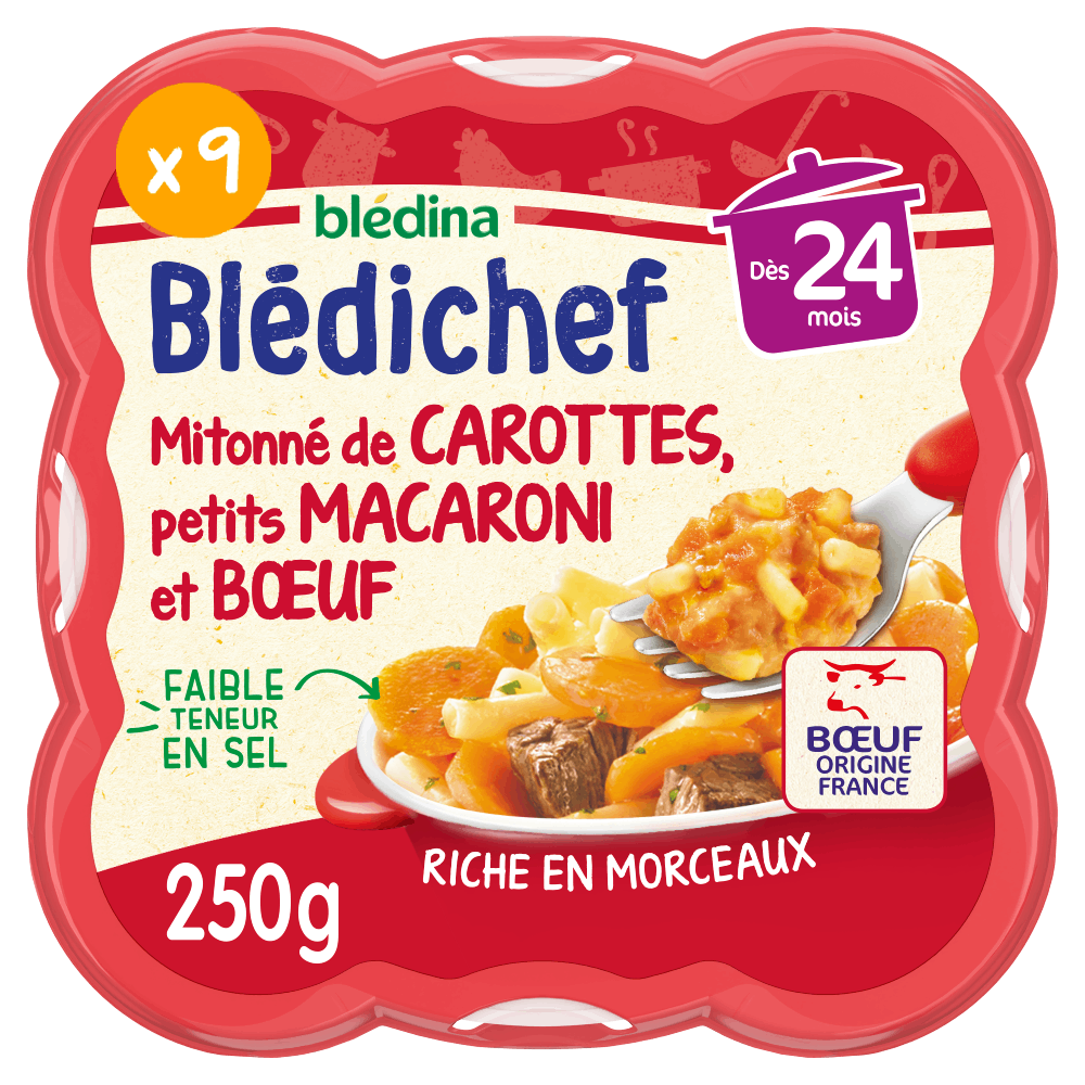 BLEDINA - Bledichef - Mitonné de carottes, petits macaroni et boeuf - 250G DAKAR DIALY