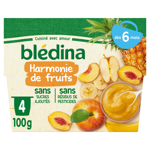 BLEDINA - Harmonie de fruits - lot de 4 x 100g - Dès 6 mois coupelles, Dakar Dialy