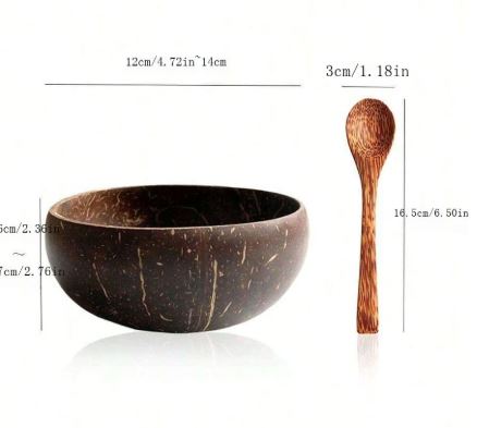 Bol en Coquille de Noix de Coco Naturel – Lot de 4 Bols & 4 Cuillères Écologiques