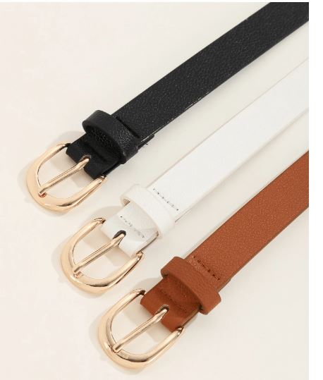 Ensemble Accessoires Femme – 3 Ceintures avec Boucle Carrée en Métal