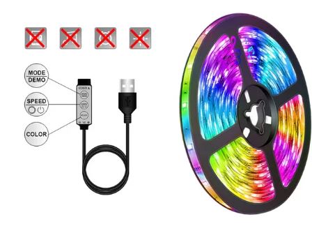 Bande LED 5050 RVB USB 5V – Ruban lumineux flexible, rétroéclairage TV, décoration de pièce Dialy - Dakar