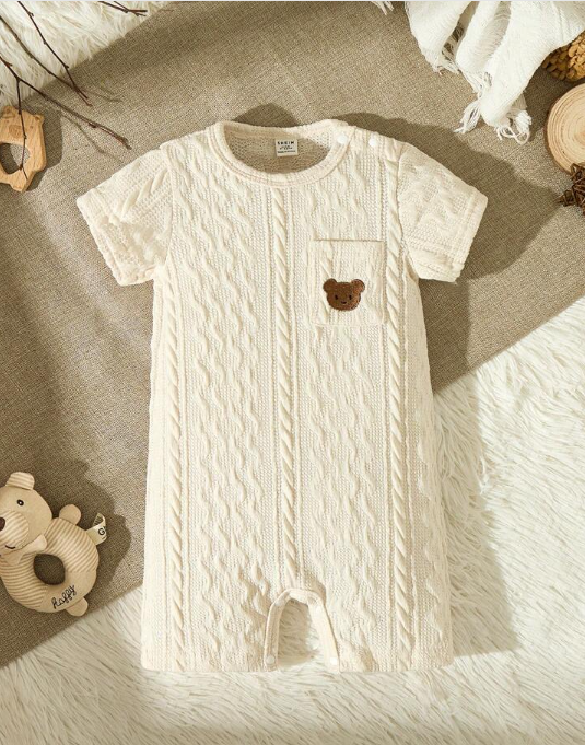Barboteuse Bébé Garçon 12/18 Mois - T-Shirt Brodé Ours avec Poche Patch Dialy - Dakar