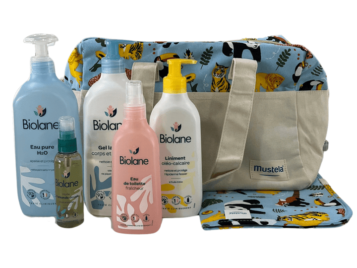Gamme Biolane pour bébé peau sensible avec sac Mustela et tapis à langer offerts, disponible à Dakar sur Dialy.sn