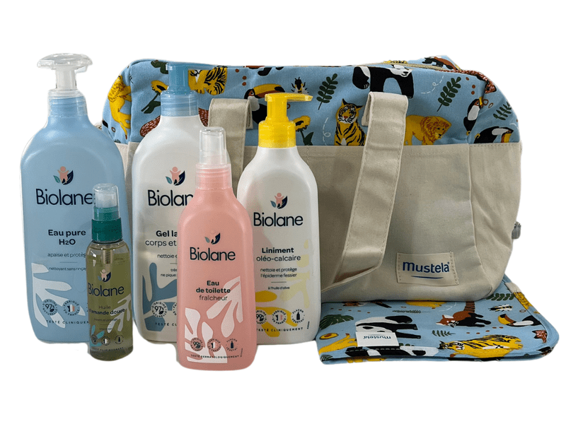 Gamme Biolane pour bébé peau sensible avec sac Mustela et tapis à langer offerts, disponible à Dakar sur Dialy.sn