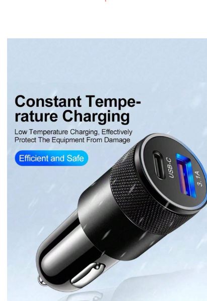 Chargeur Voiture Métal – USB + PD 3,1A - Charge Rapide
