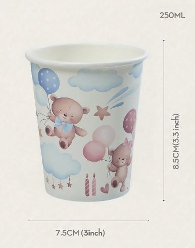 Gobelets en papier – Thème oursons et ballons (10 pièces)