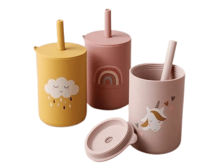 Mini gobelet pour enfants en silicone avec paille et couvercle - 150 ML