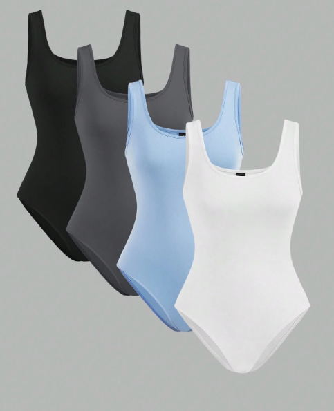 Lot de 4 Bodys Débardeur Été – Col Rond, Léger et Confortable