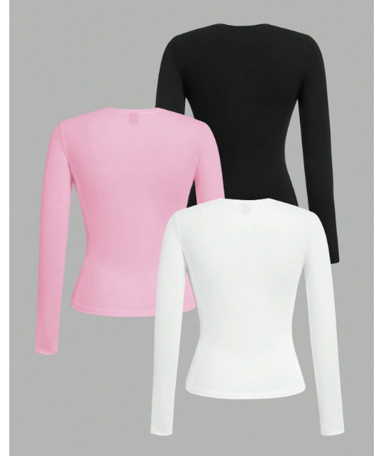 Lot de 3 T-Shirts Femme – Manches Longues, Basiques & Doux