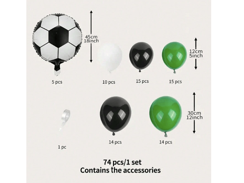 Ensemble de ballons verts thème football pour anniversaire, 74 pièces