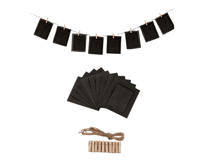 Bannière photo en papier de 4 pouces avec cadre et pince et corde, décor noir pour fete