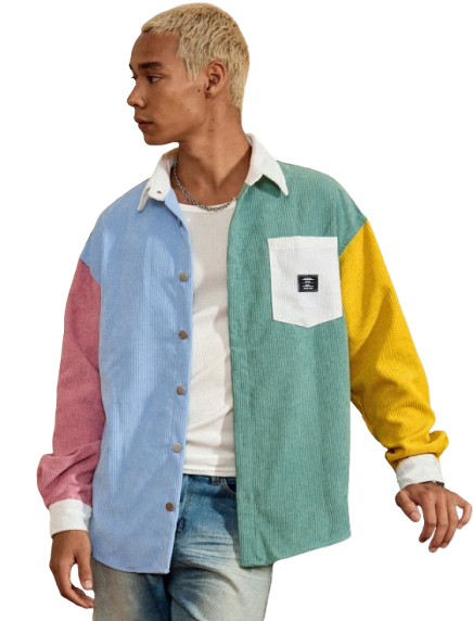 SWAVVY 1 pièce Veste chemise en velours côtelé pour hommes, style vintage Y2K XXL