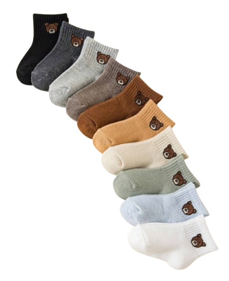 10 paires de chaussettes mignons avec motif d'ours bébé pour tout-petits et chaussettes unisexes - 2 A 3 ANS