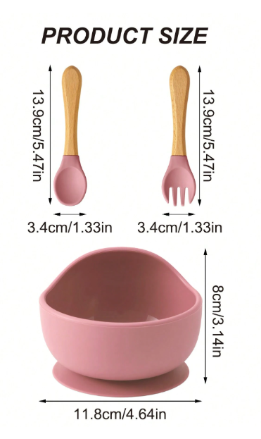 Set repas silicone bébé 3 pièces – Bol, cuillère, fourchette
