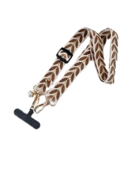 Lanière ajustable longue pour téléphone portable avec pendentif en fausse perle, marron