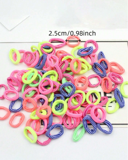 100 pièces Élastiques à cheveux colorés en nylon pour filles