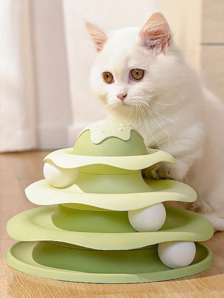 Jouet pour chat en forme de plateau tournant de crème glacée, piste interactive détachable avec balles-Couleur verte