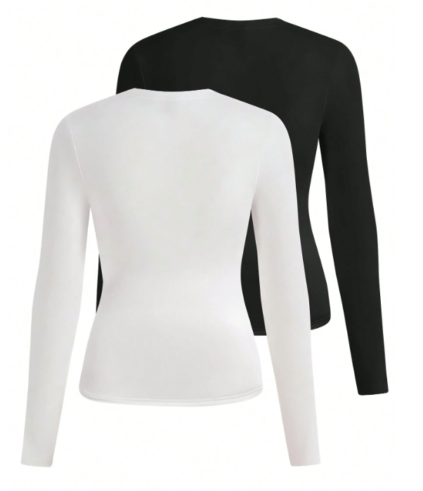 T-Shirts Femme Unicolores – Lot de 2, Manches Longues, Taille S