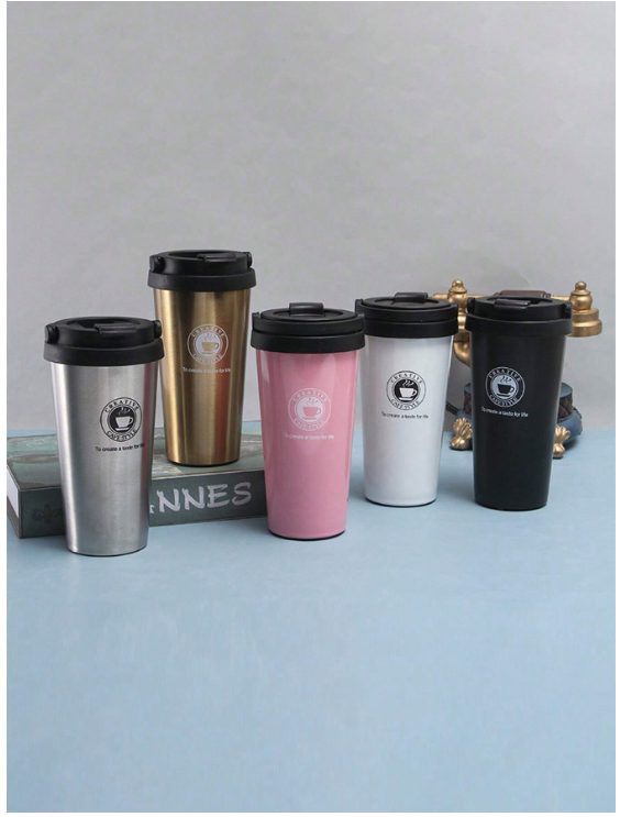 MUG Isotherme Noir – Acier Inox avec Paille Cachée - 500ML