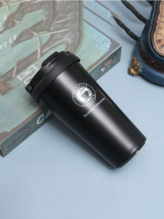 MUG Isotherme Noir – Acier Inox avec Paille Cachée - 500ML