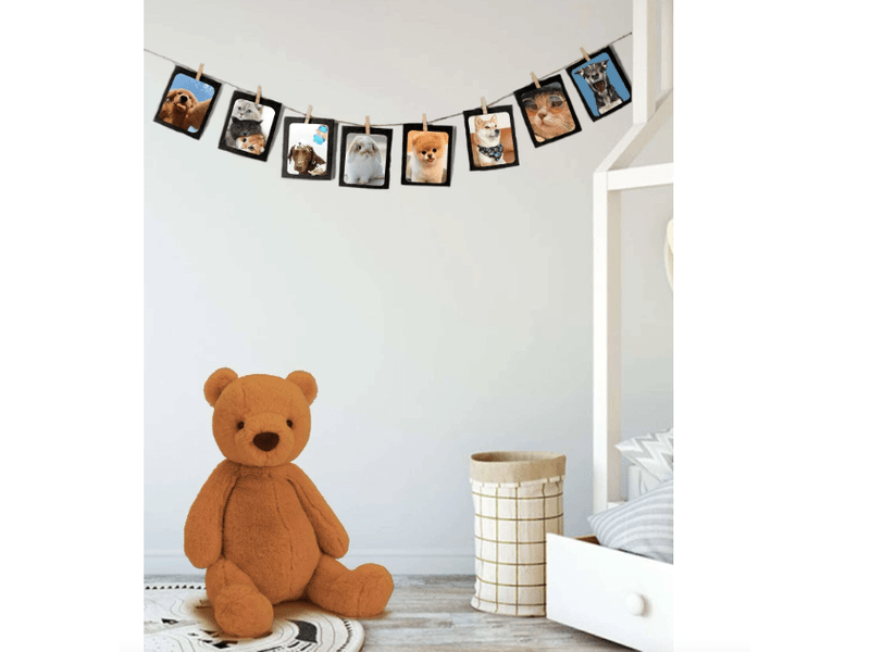 Bannière photo en papier de 4 pouces avec cadre et pince et corde, décor noir pour fete