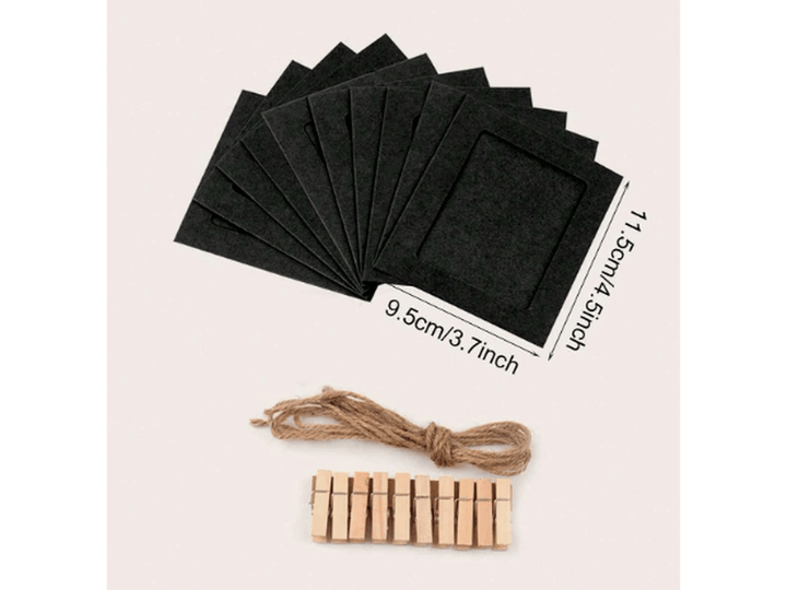 Bannière photo en papier de 4 pouces avec cadre et pince et corde, décor noir pour fete