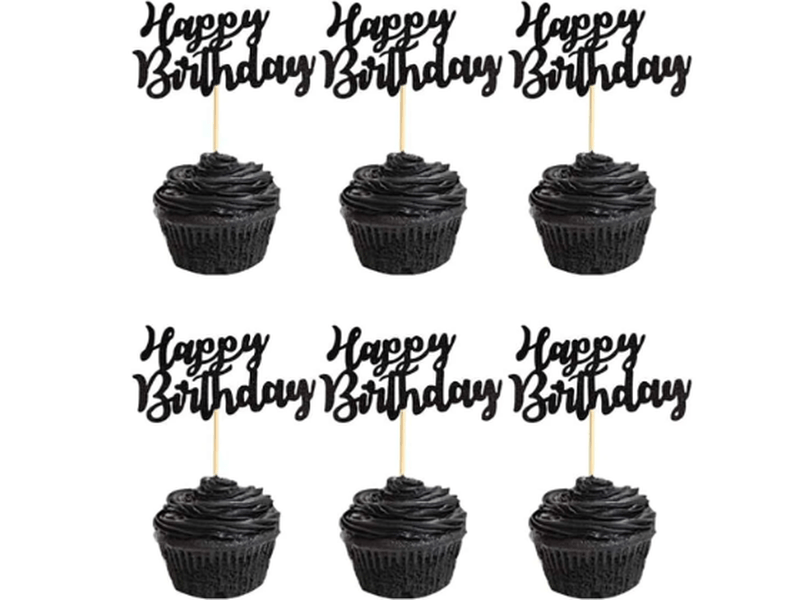 Décorations de toppers de cupcake slogan Happy birthday,12 pièces