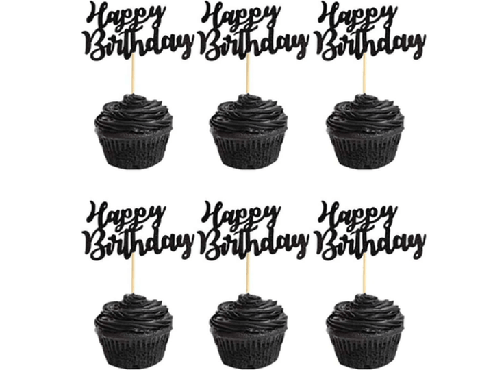 Décorations de toppers de cupcake slogan Happy birthday,12 pièces