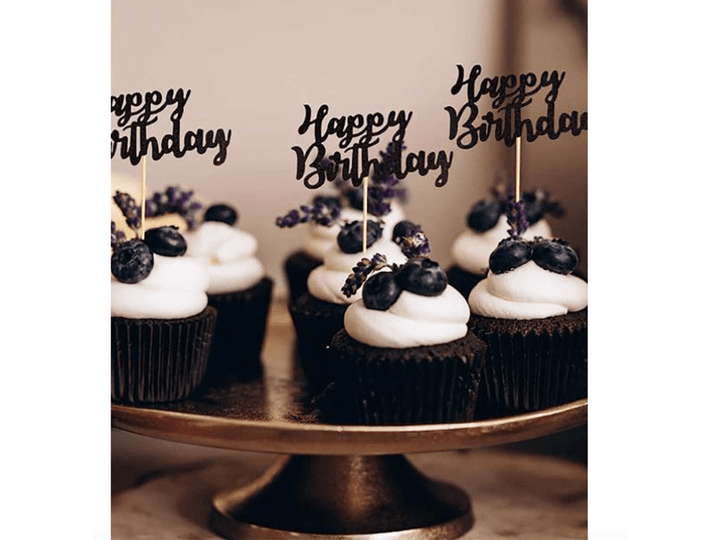 Décorations de toppers de cupcake slogan Happy birthday,12 pièces