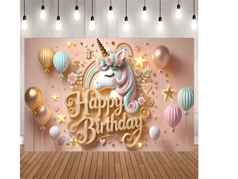 Toile de fond anniversaire – Thème licorne