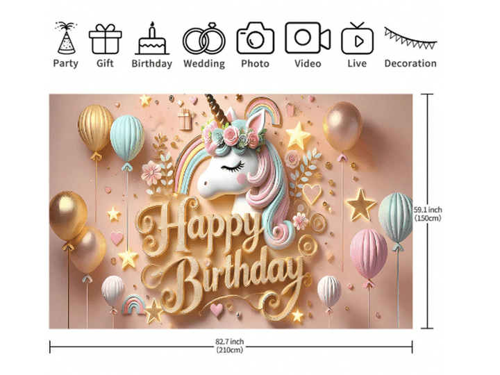 Toile de fond anniversaire – Thème licorne