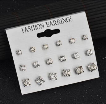 lot de 9 BOUCLES d'oreilles strass