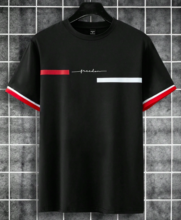 Manfinity Homme T-shirt d'été décontracté e FREEDOM à manches courtes NOIR XXL