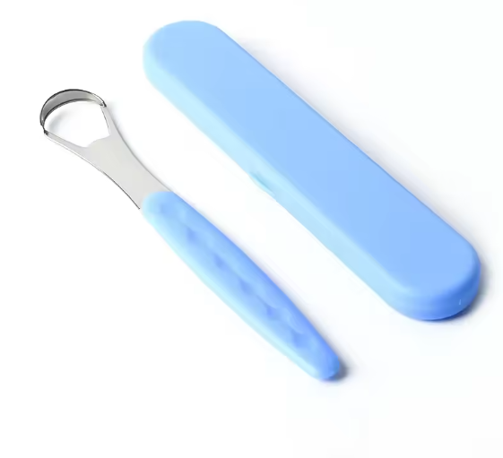 Nettoyeur de langue Portable, grattoir de langue réutilisable en acier inoxydable, brosse buccale, étui de voyage, poignée antidérapante NOIR