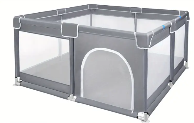 Parc pour bébé gris avec maillage respirant, parc à porte d'accès pour ramper, adapté à un usage intérieur et extérieur 180X200X68 cm