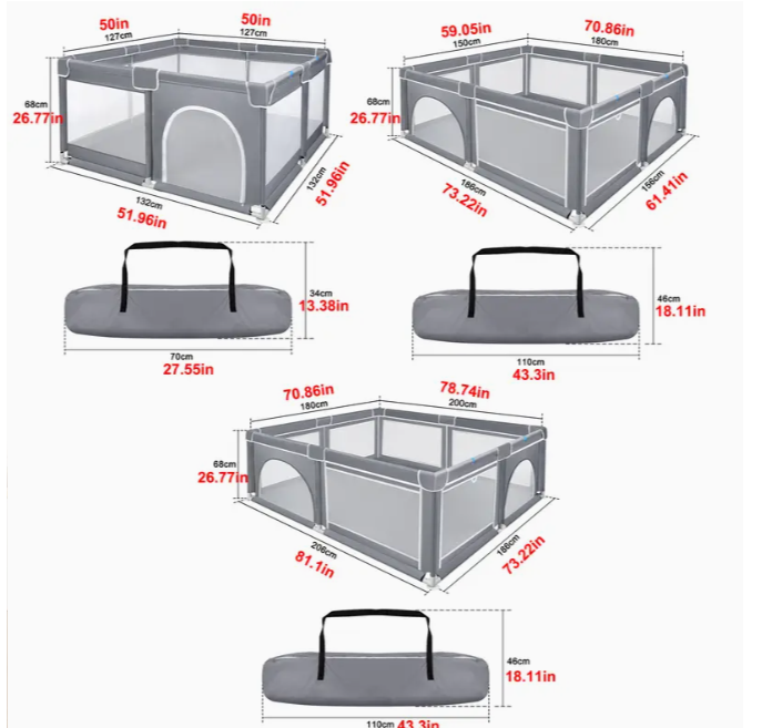 Parc pour bébé gris avec maillage respirant, parc à porte d'accès pour ramper, adapté à un usage intérieur et extérieur 180X200X68 cm