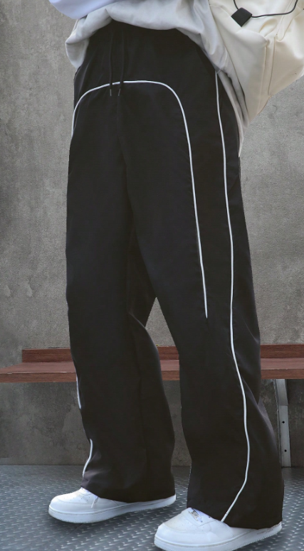 Pantalon cargo droit noir ample avec cordon de serrage à la taille, style streetwear pour adolescents, été - 14 ans
