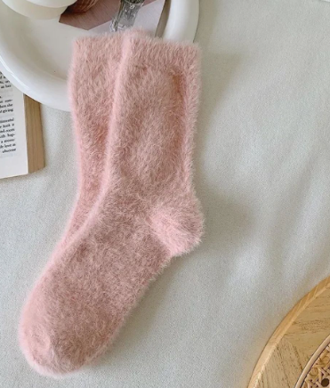 Jolies chaussettes thermiques élastiques en velours de vison pour femmes et filles rose claire